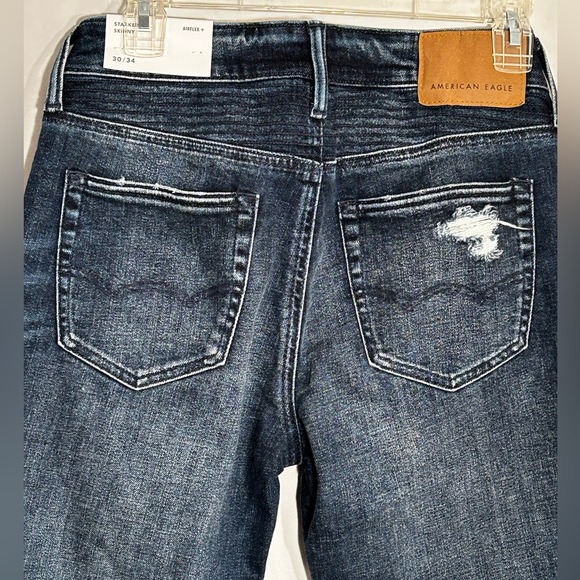 NEW MENS 30 X 38 AMERICAN EAGLE BLUE AIRFLEX+ DARKEN DESTROY SKINNY DENIM JEANS - Picture 6 of 9
